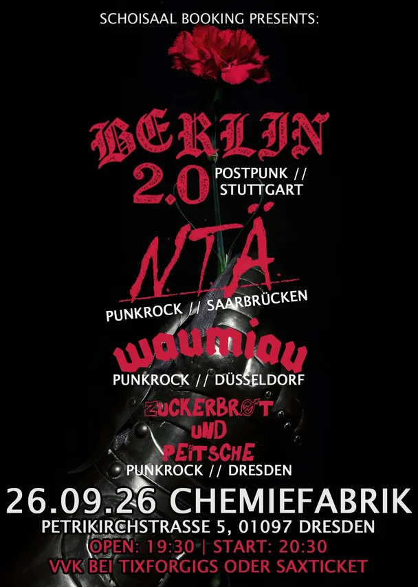 Flyer für BERLIN 2.0, WAUMIAU, N.T.Ä, ZUCKERBROT & PEITSCHE