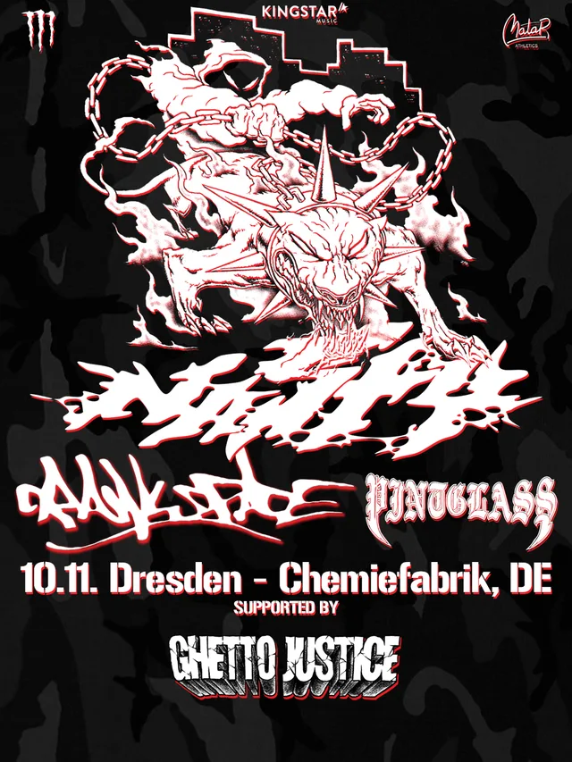 Flyer für NASTY, CRAWLSPACE, PINTGLASS, GHETTO JUSTICE 
