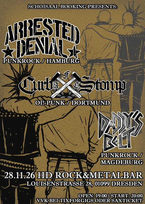 Flyer für ARRESTED DENIAL, CURB STOMP, DADDY'S BELT