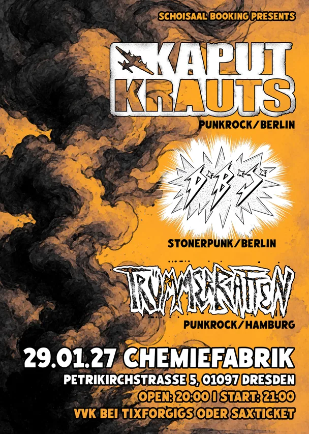 Flyer für KAPUT KRAUTS, DxBxSx, TRÜMMERRATTEN