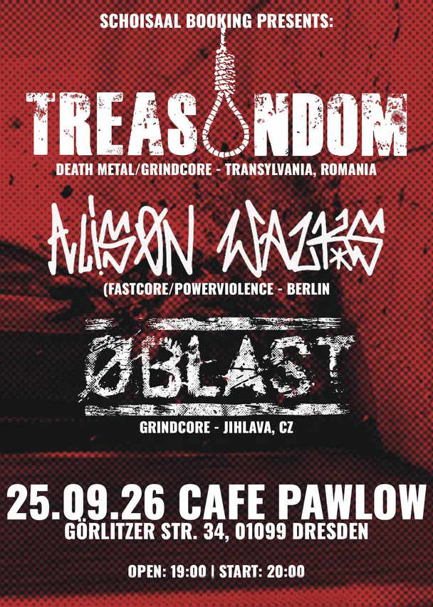 Flyer für TREASONDOM, ALISØN WALKS, ØBLAST
